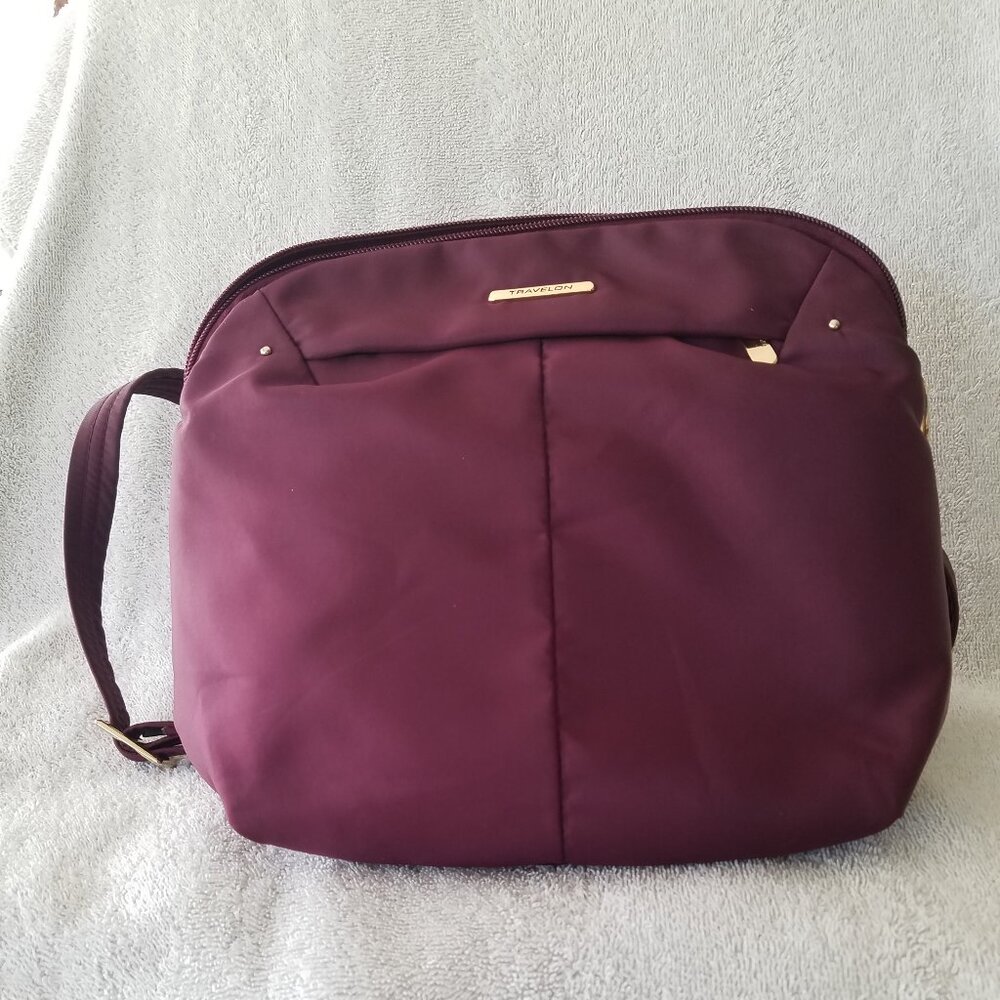 TRAVELON ANTI-THEFT DOMED CROSSBODY- MEDIUM, WINE, RFID & SLASH RESISTANT - Picture 3 of 11